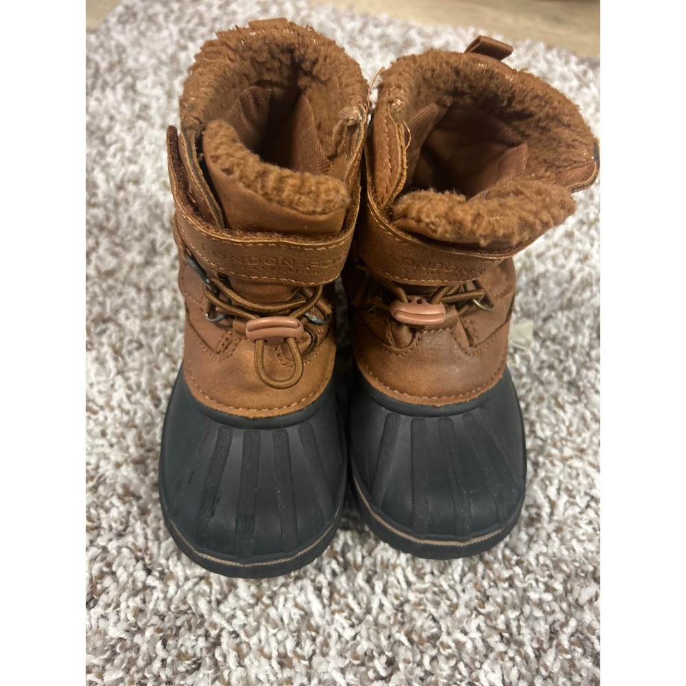 London Fog Toddler Duck Snow Boots Brown Black Faux Fur Lined Cold Weather